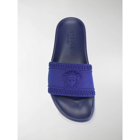 Versace Medusa Palazzo Blue Rubber Logo Slide Pool Sandal Flip Flop Flat 42 9 - Picture 6 of 12